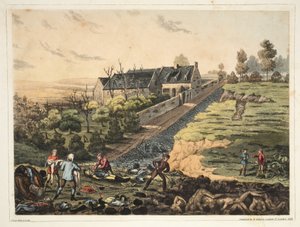Eine Vorderansicht des Bauernhofs in La Haye Sainte
