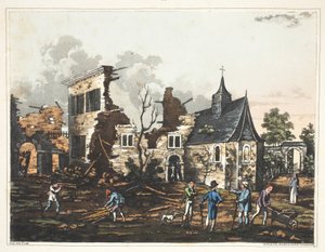 Schloss Hougoumont: Eine Ansicht des Inneren, reduziert auf einen Trümmerhaufen von James Rouse