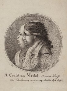 Eine Koalitionsmedaille, geprägt in Messing: Satire auf die Koalition der britischen Politiker Lord North und Charles James Fox, 1783