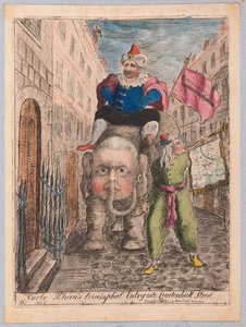 Carlo Khans triumphaler Einzug in die Leadenhall Street, veröffentlicht 1783 (handkolorierter Stich) von James Sayers