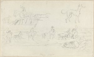 Jäger mit Hunden und einem kauernden Hasen [recto] von James Seymour