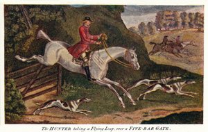 Der Jäger nimmt einen Sprung über ein Fünf-Bar-Tor, um 1740