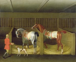 Die Ställe und zwei berühmte Rennpferde des Herzogs von Bolton, 1747
