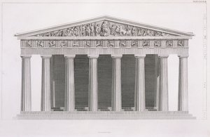 Vorderansicht eines klassischen Gebäudes, Band II, Kapitel I, Tafel III, aus "The Antiquities of Athens" von James Stuart von James Stuart