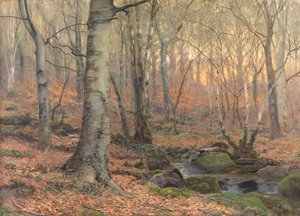 Russet und Grau: ein walisischer Buchenwald von James Thomas Watts