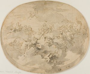 Entwurf für Deckenfresko: Apollo und die Musen mit Minerva, die die Unwissenheit zerstört von James Thornhill