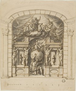 Entwurf für Bühnenbild (Hampton Court) mit mythologischen Figuren von James Thornhill