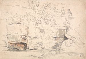 Ein felsiger Hang mit Bäumen und Figuren von James Ward