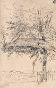 Ein strohgedeckter Unterstand, der an einem Baum hängt von James Ward