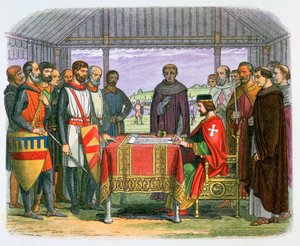 Illustration von König Johann bei der Unterzeichnung der Magna Carta, 19. Jahrhundert