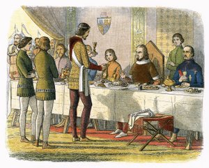 Prinz Edward bedient König Johann von Artois am Tisch nach dem Sieg bei Poitiers von James William Edmund Doyle