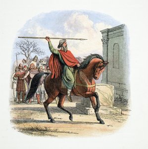 Der Hohepriester Coifi entweiht den Tempel der Idole, 627 n. Chr., aus A Chronicle of England BC 55 to AD 1485, veröffentlicht in London, 1863