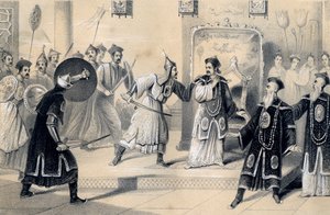 Der Kaiser Weit-Soong und sein Hof, von den Tartaren gefangen genommen, 1847 von James William Giles