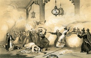 Der gegenwärtige Kaiser von China als junger Mann, der das Leben seines Vaters rettet..., um 1796-1804, 1847 von James William Giles