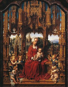 Madonna mit Kind und Engelmusikern, zentrales Panel des Malvern-Triptychons