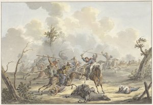 Angriff zwischen Krim-Kosaken und französischer Reitender Artillerie von Jan Anthonie Langendijk Dzn