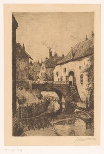 Ansicht einer Brücke bei den Zusters van Orthenpoort in Den Bosch von Jan Antonius van Schooten (signed by artist)