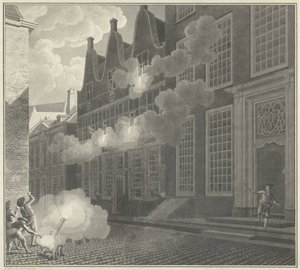 Beschießung des Hauses von Lucas van Steveninck, 1787 von Jan Arends (signed by artist)