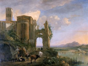 Flusslandschaft mit der Kirche SS Giovanni e Paolo, Rom von Jan Asselijin