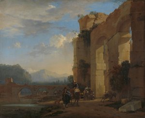 Maultiertreiber neben einer italienischen Ruine von Jan Asselijn