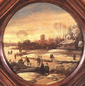 Winterlandschaft mit Schlittschuhläufern auf einem zugefrorenen Wasserweg von Jan Asselyn