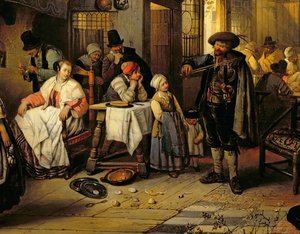 Innenraum einer Taverne mit einem blinden Geiger, 1844 (Detail) von Jan August Hendrik Leys