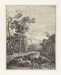 Landschaft mit Frau, die auf einem Maultier entlang der Aqua Negro zwischen Bologna und Florenz reitet von Jan Both