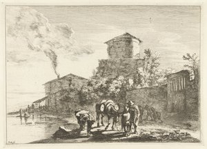 Männer und ein Maultier bei der Via Appia (Landschaften in der Umgebung von Rom)