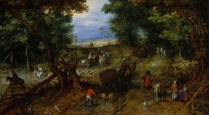 Ein Waldweg mit Reisenden