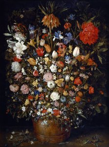 Blumen in einem Holzgefäß von Jan Brueghel the Elder