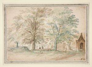 Dorfversammlungsplatz unter zwei alten Bäumen von Jan Brueghel the Elder