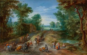 Waldlandschaft mit Reisenden, 1610