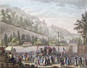 Die Frauen von Les Halles in Auteuil, als sie die französische Königsfamilie am 6. Oktober 1789 von Versailles nach Paris brachten, 1796