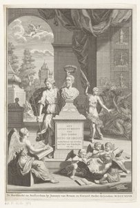 Büste von Hugo de Groot, gekrönt von Victoria von Jan Caspar Philips