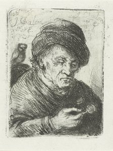 Alter Mann mit Brille und Eule von Jan Chalon