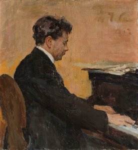 Porträt von Józef Hofmann am Klavier von Jan Ciągliński