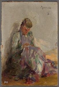 Nähendes Mädchen - eine Tatarin. Von der Reise auf die Krim von Jan Ciągliński
