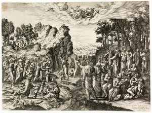 Moses schlägt auf den Felsen von Jan Collaert I