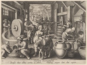 Neue Erfindungen der Neuzeit [Nova Reperta], Die Erfindung der Olivenölpresse, ca. 1600 von Jan Collaert I