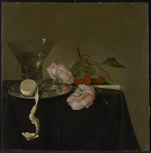 Stillleben mit Trinkglas, Obst und Rosen, ca. 1632-34