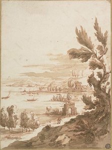 Blick vom Hügel über einen Hafen von Jan Frans van Bloemen