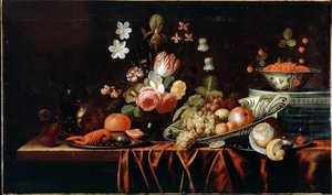 Stillleben mit Obst, Blumen und Flusskrebsen