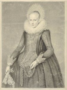 Porträt einer Frau mit Handschuhen und Kette mit Bezoarsteinhalter (?) von Jan Gerard Waldorp