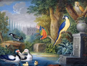 Exotische Vögel in einem Ziergarten, ca. 1650