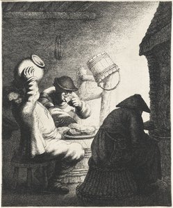 Figuren essen Pfannkuchen in einem Innenraum, Geschmack, Die fünf Sinne (Serientitel) von Jan Gillisz. van Vliet