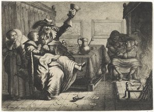 Zwei verliebte Paare in einer Herberge von Jan Gillisz. van Vliet