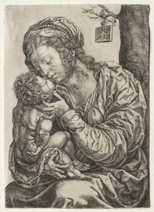 Die Jungfrau am Fuße eines Baumes sitzend von Jan Gossaert