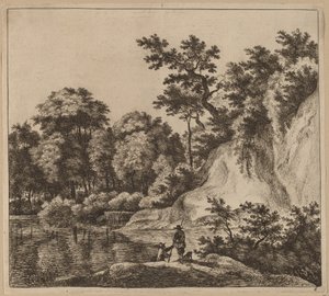 Landschaft mit Fluss und Felsen von Jan Hackaert