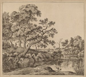 Landschaft mit einem sich biegenden Baum von Jan Hackaert