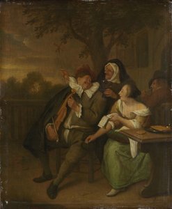 Mann mit Geige in schlechter Gesellschaft von Jan Havicksz. Steen (copy after)